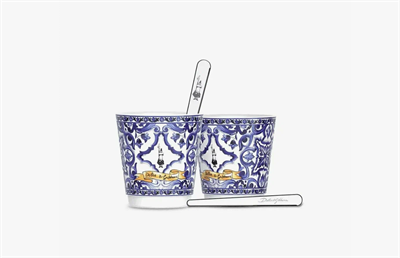 Набор из 2 фарфоровых чашек и 2 серебряных палочек для размешивания Bialetti SETBLUCP - фото 31534